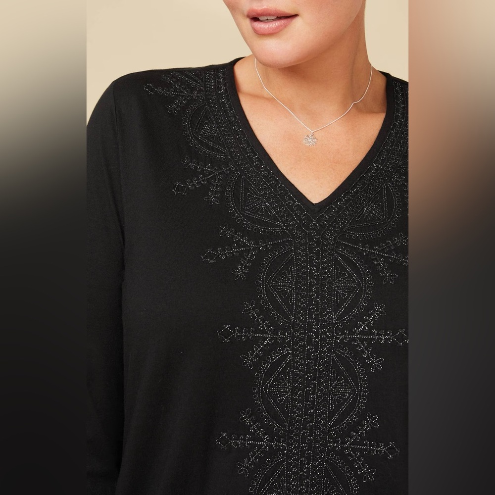 J. Jill Black Metallic Embroidered Blouse